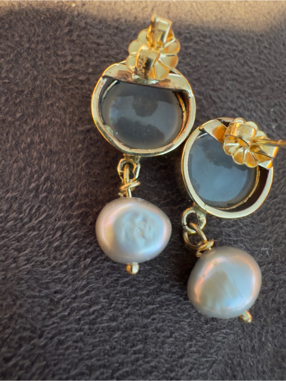 14k Grey moonstone & Pearl Earrings - Picture 5 of 8
